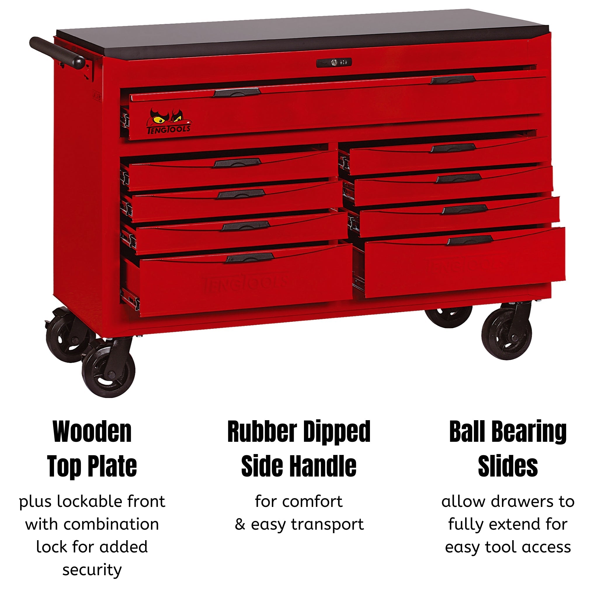 Teng Tools 53 Inch Wide 9 Drawer Heavy Duty Roller Cabinet Tool Chest / Wagon - TCW809N