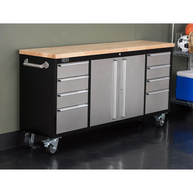 Trinity 72 in. Black Rolling Workbench with Stainless Steel