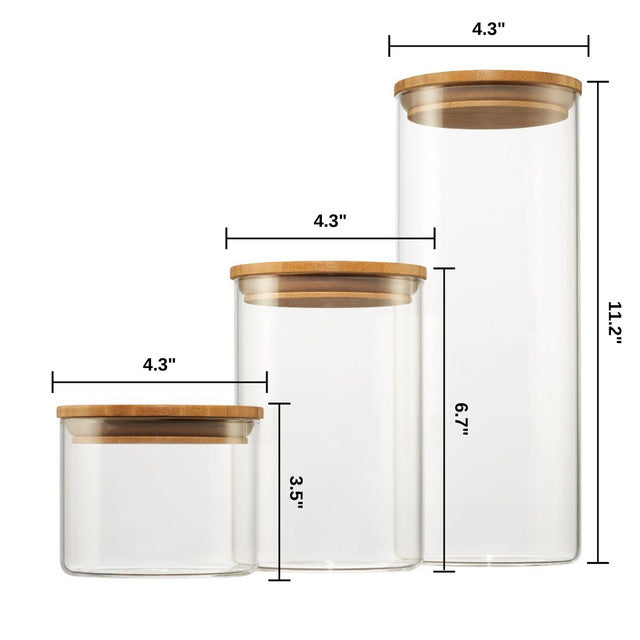 Trinity Large Glass Canisters w/Bamboo Lid Set of 3