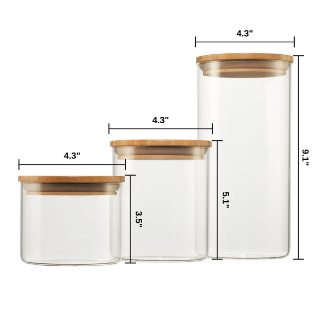 Trinity Medium Glass Canisters W/ Bamboo Lid Set of 3