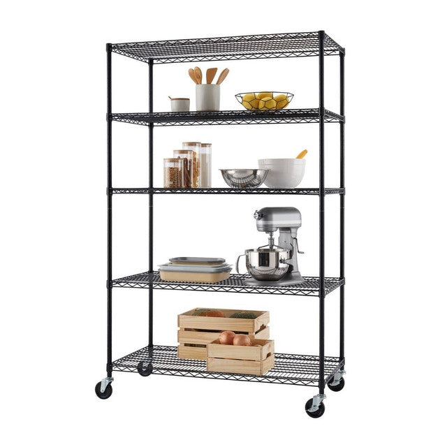 Trinity PRO Black 5Tier Rolling Steel Wire Garage Storage Shelving