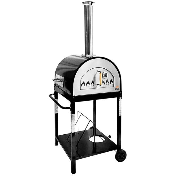 WPPO WKE-04-BLK Black 27" Traditional Wood Fire Outdoor Pizza Oven with Mobile Stand