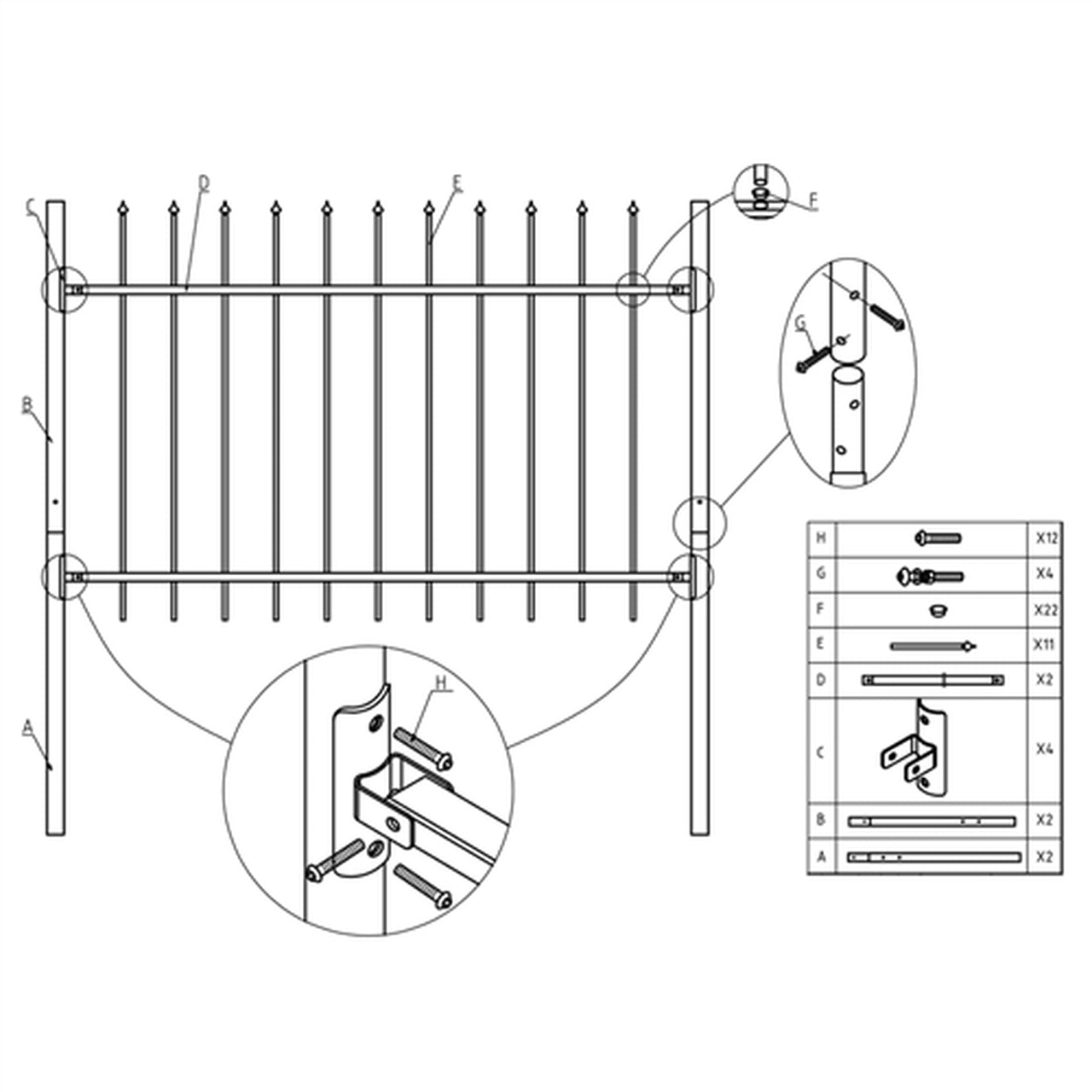 Aleko DIY Steel Fence Panel Kit - ATHENS Style - 5 x 5 Feet