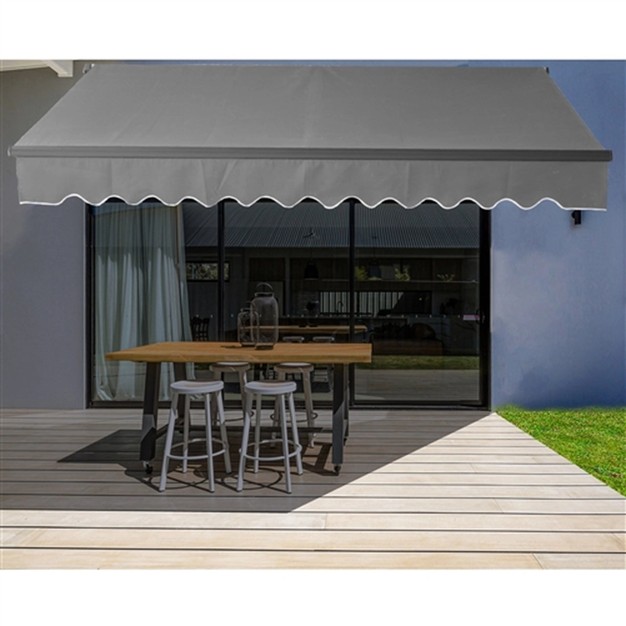 Aleko Motorized Retractable Black Frame Patio Awning 10 x 8