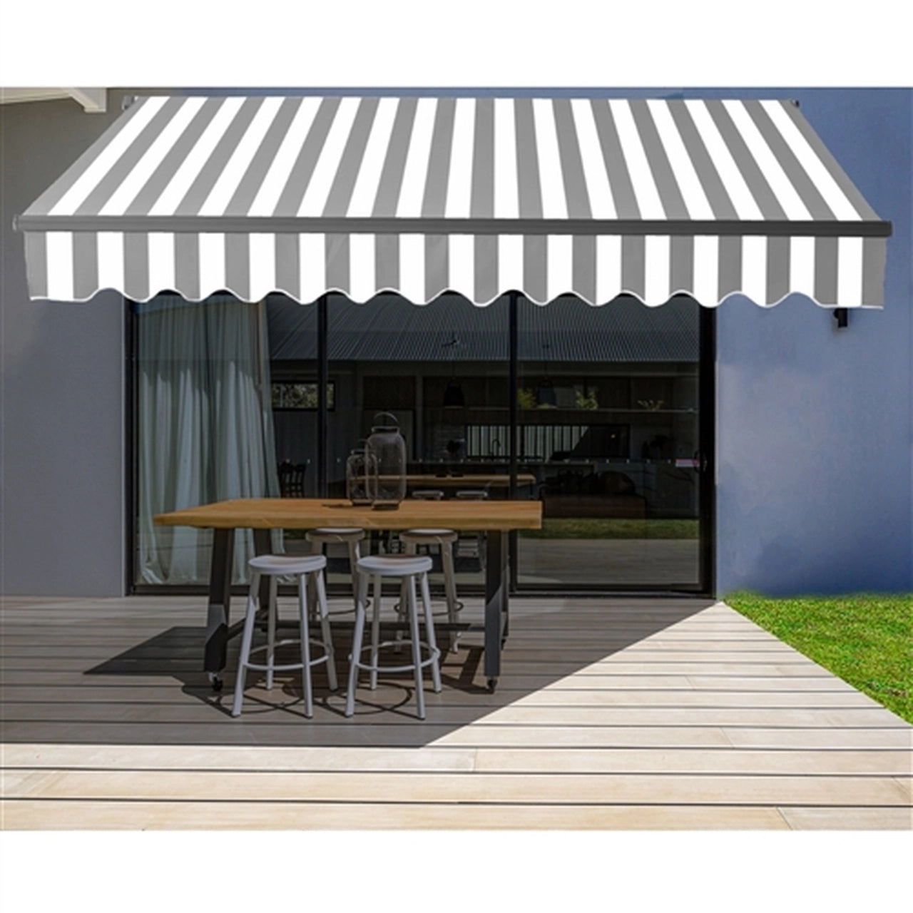 Aleko Motorized Retractable Black Frame Patio Awning 10 x 8