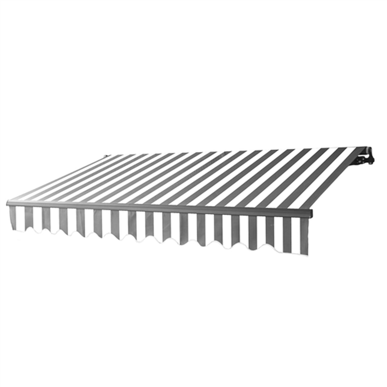 Aleko Motorized Retractable Black Frame Patio Awning 10 x 8 Feet - Gray and White Stripes