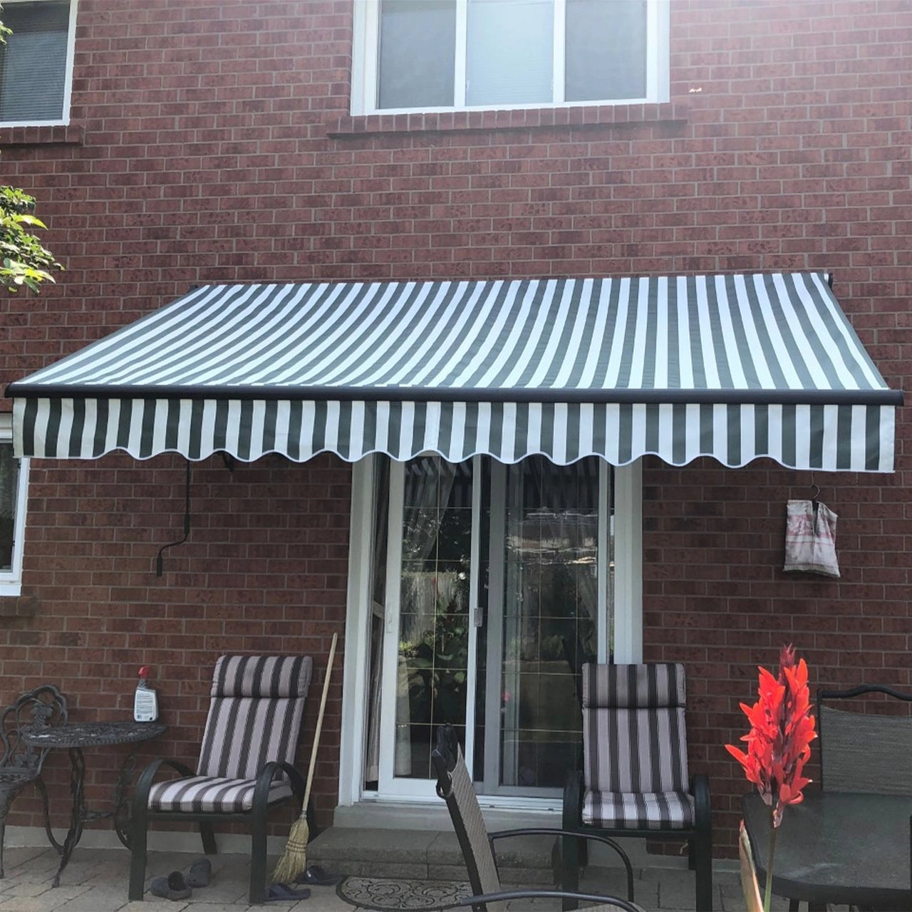 Aleko Motorized Retractable Black Frame Patio Awning 10 x 8