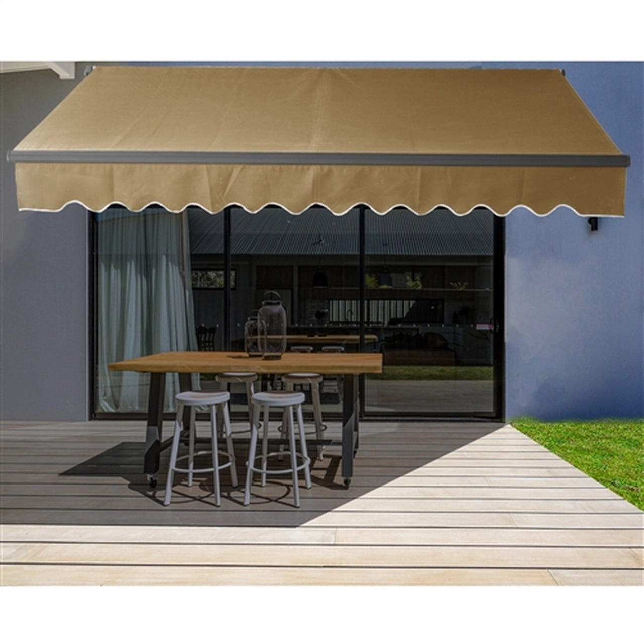 Aleko Motorized Retractable Black Frame Patio Awning 13 x 10