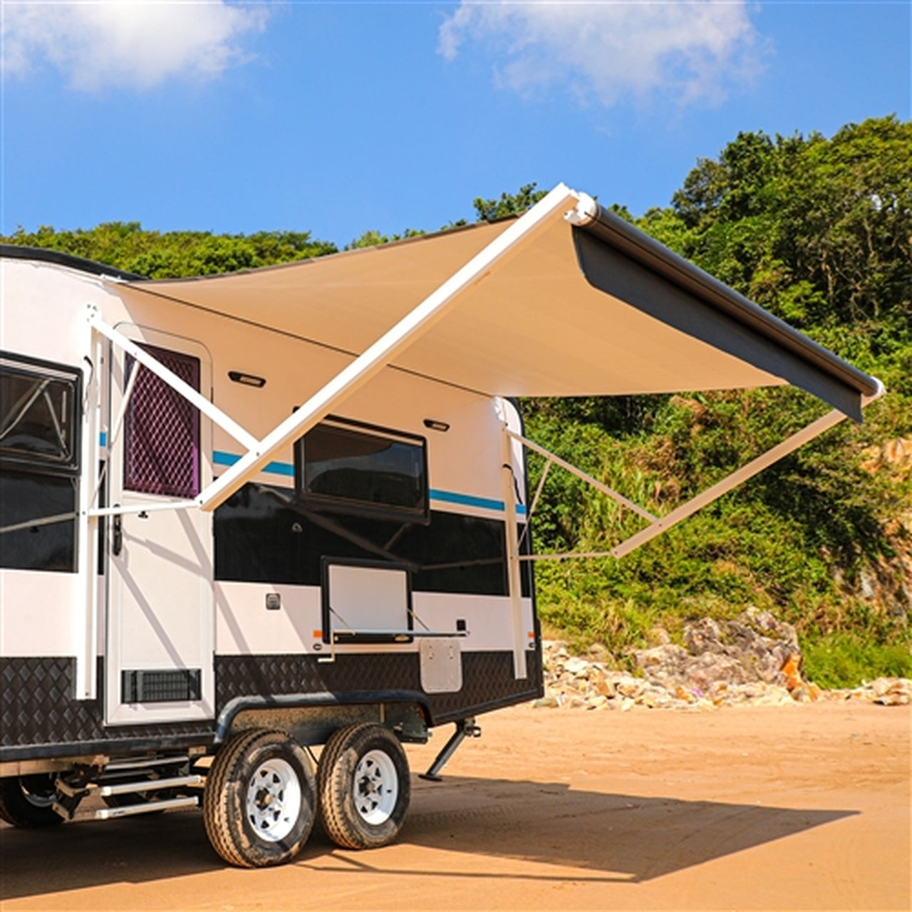 Aleko Motorized Retractable RV Awning - 12 x 8 Feet - Black