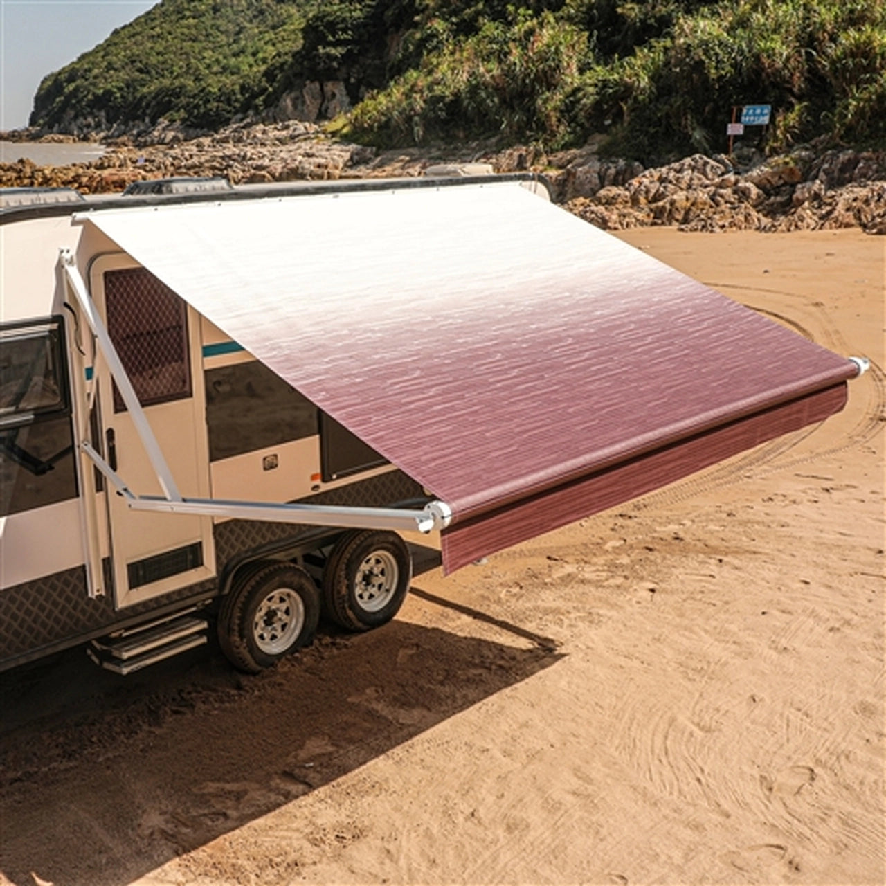 Aleko Motorized Retractable RV Awning - 12 x 8 Feet - Burgundy Fade