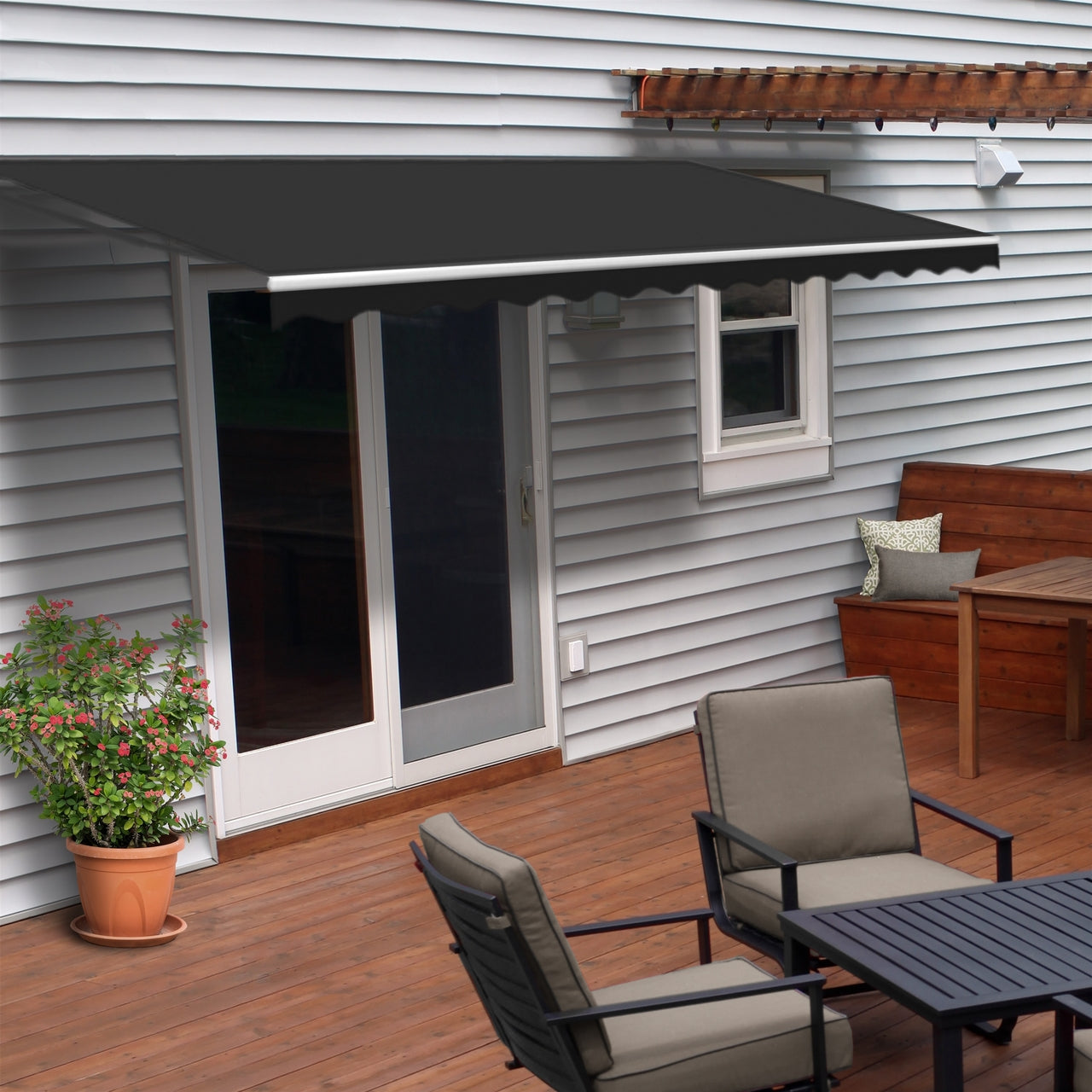 Aleko Motorized Retractable White Frame Patio Awning - 13 x