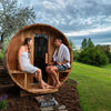 Aleko Outdoor or Indoor Western Red Cedar Wet Dry Barrel Sauna - Front Porch Canopy - 9 kW ETL Certified Heater - 8 Person
