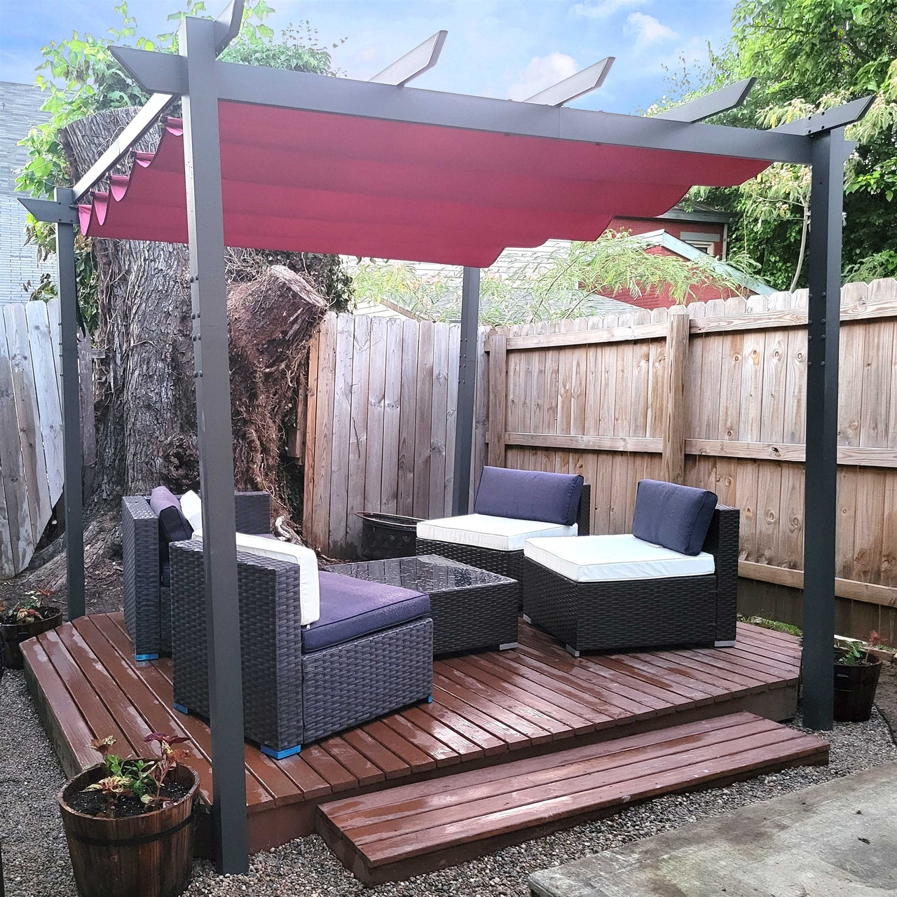 aleko 9 feet outdoor garden patio steel umbrella burgundy color Aleko Pergolas Aluminum Outdoor Canopy Grape Trellis Pergola