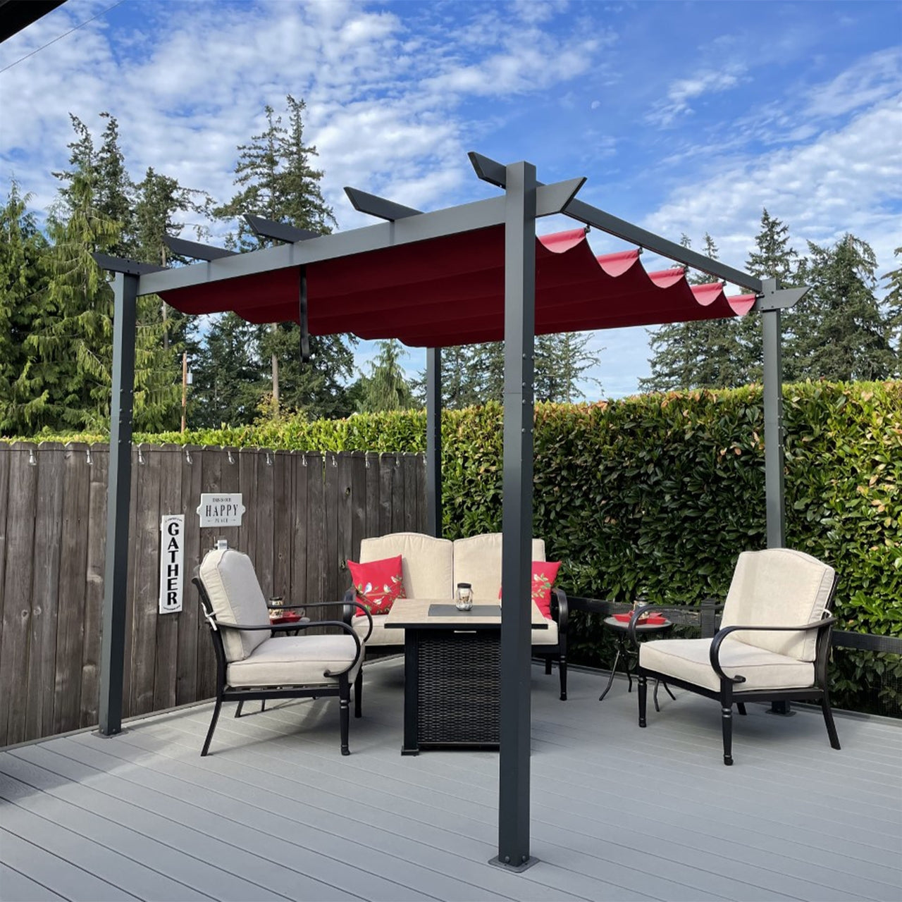 aleko 9 feet outdoor garden patio steel umbrella burgundy color Aleko Pergolas Aluminum Outdoor Canopy Grape Trellis Pergola