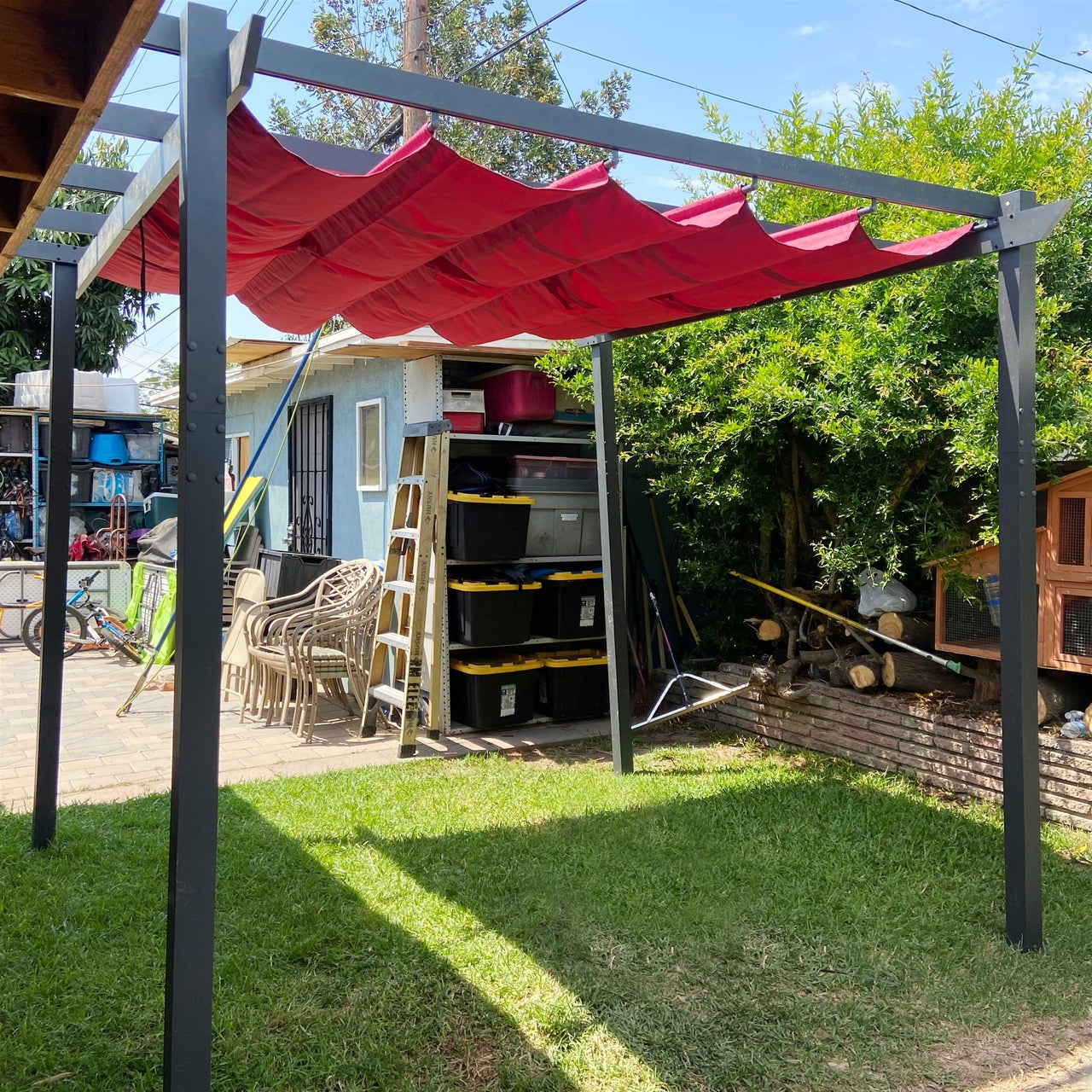 aleko 9 feet outdoor garden patio steel umbrella burgundy color Aleko Pergolas Aluminum Outdoor Canopy Grape Trellis Pergola