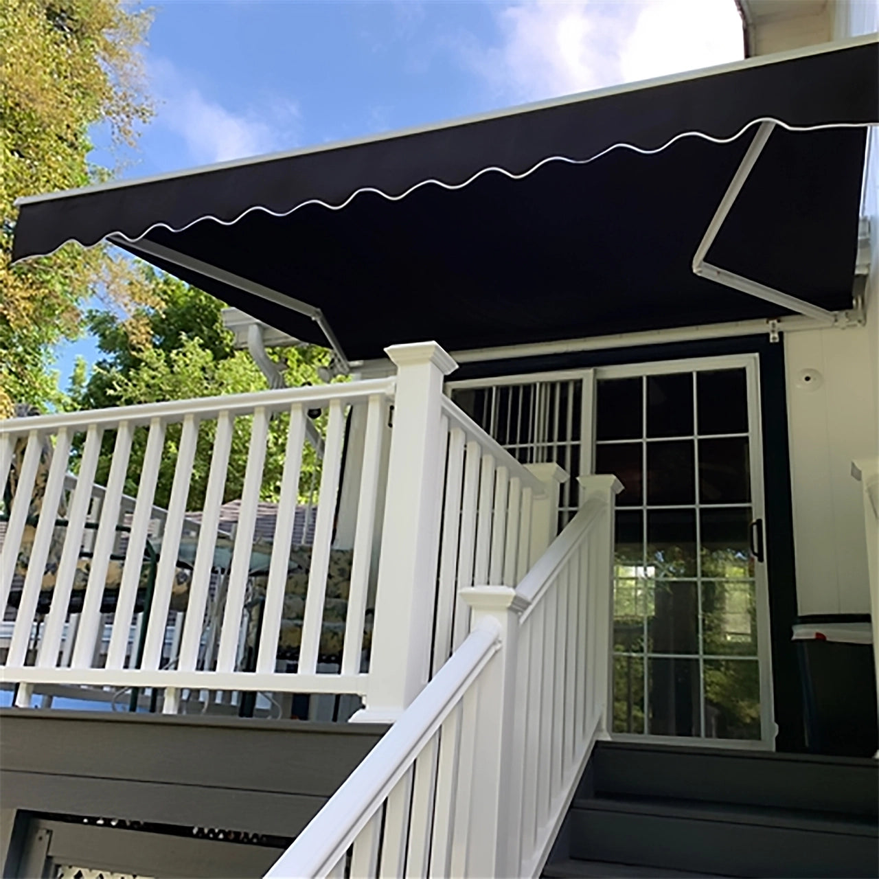 Aleko Retractable White Frame Patio Awning - 10 x 8 Feet -