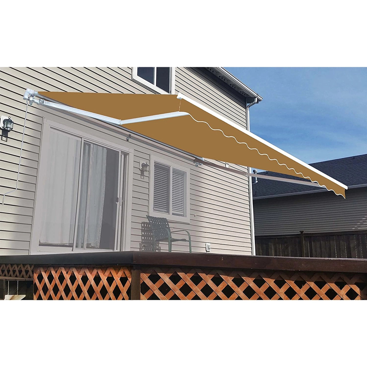 Aleko Retractable White Frame Patio Awning - 10 x 8 Feet - Sand