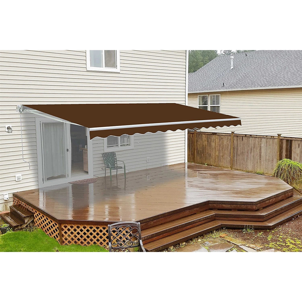 Aleko Retractable White Frame Patio Awning - 12 x 10 Feet -