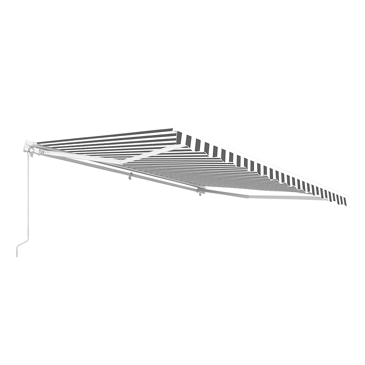 Aleko Retractable White Frame Patio Awning - 12 x 10 Feet - Gray and White Striped