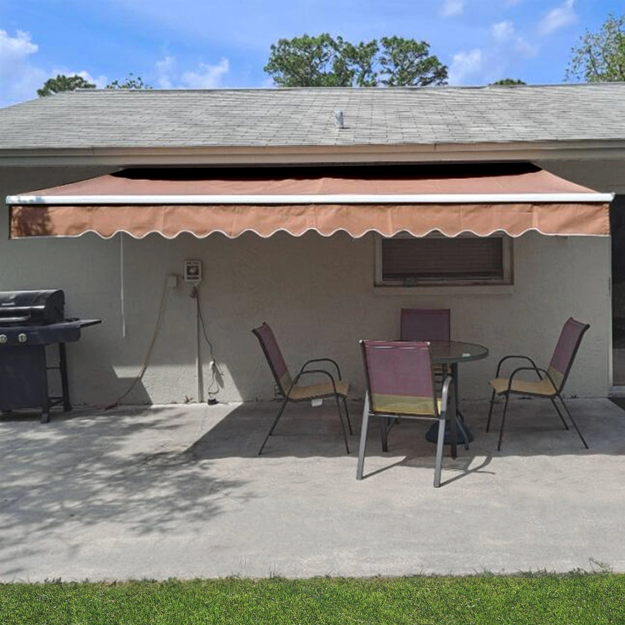 Aleko Retractable White Frame Patio Awning - 12 x 10 Feet -