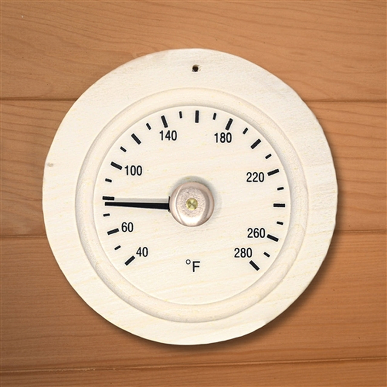 Aleko Round Pine Wood Sauna Thermometer Gage in Fahrenheit