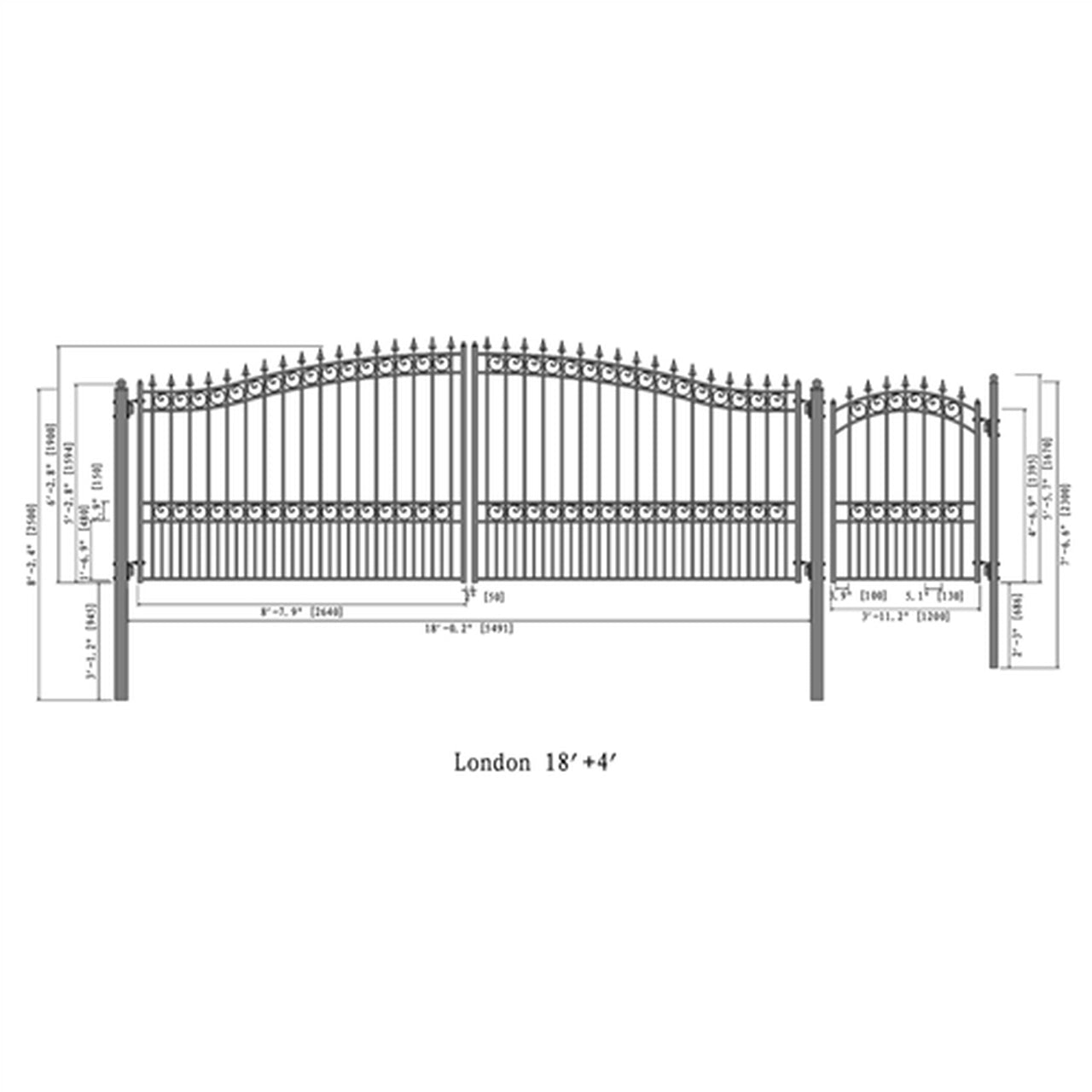 Aleko Steel Dual Swing Driveway Gate - LONDON Style - 18 ft