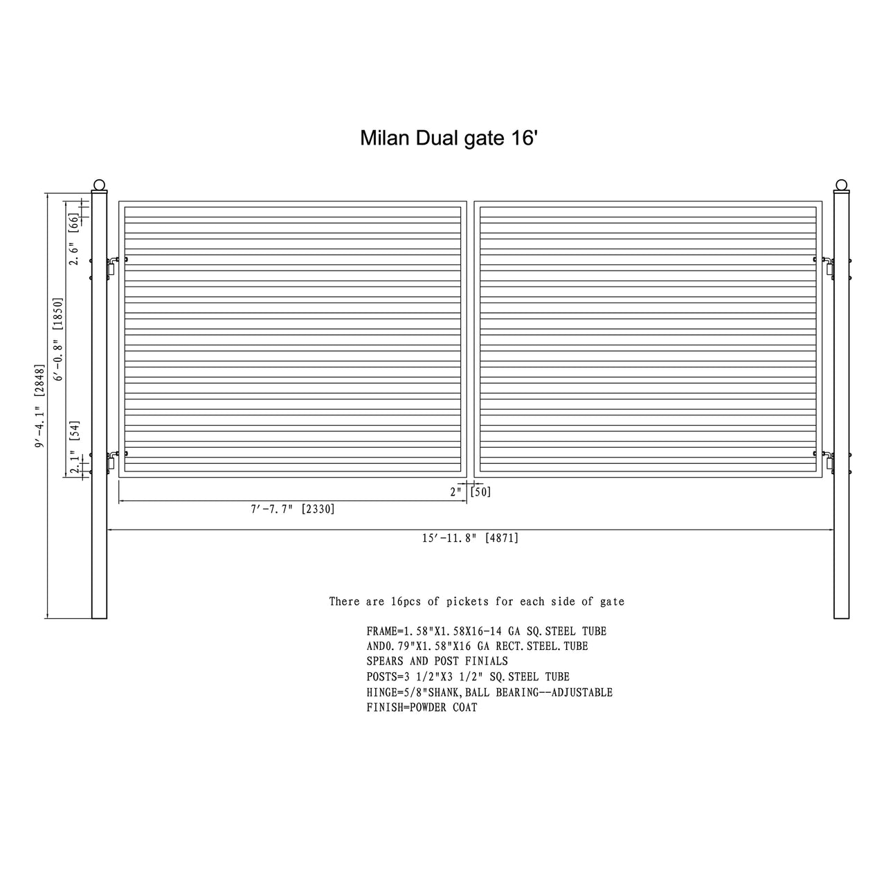 Aleko Steel Dual Swing Driveway Gate - MILAN Style - 16 x 6
