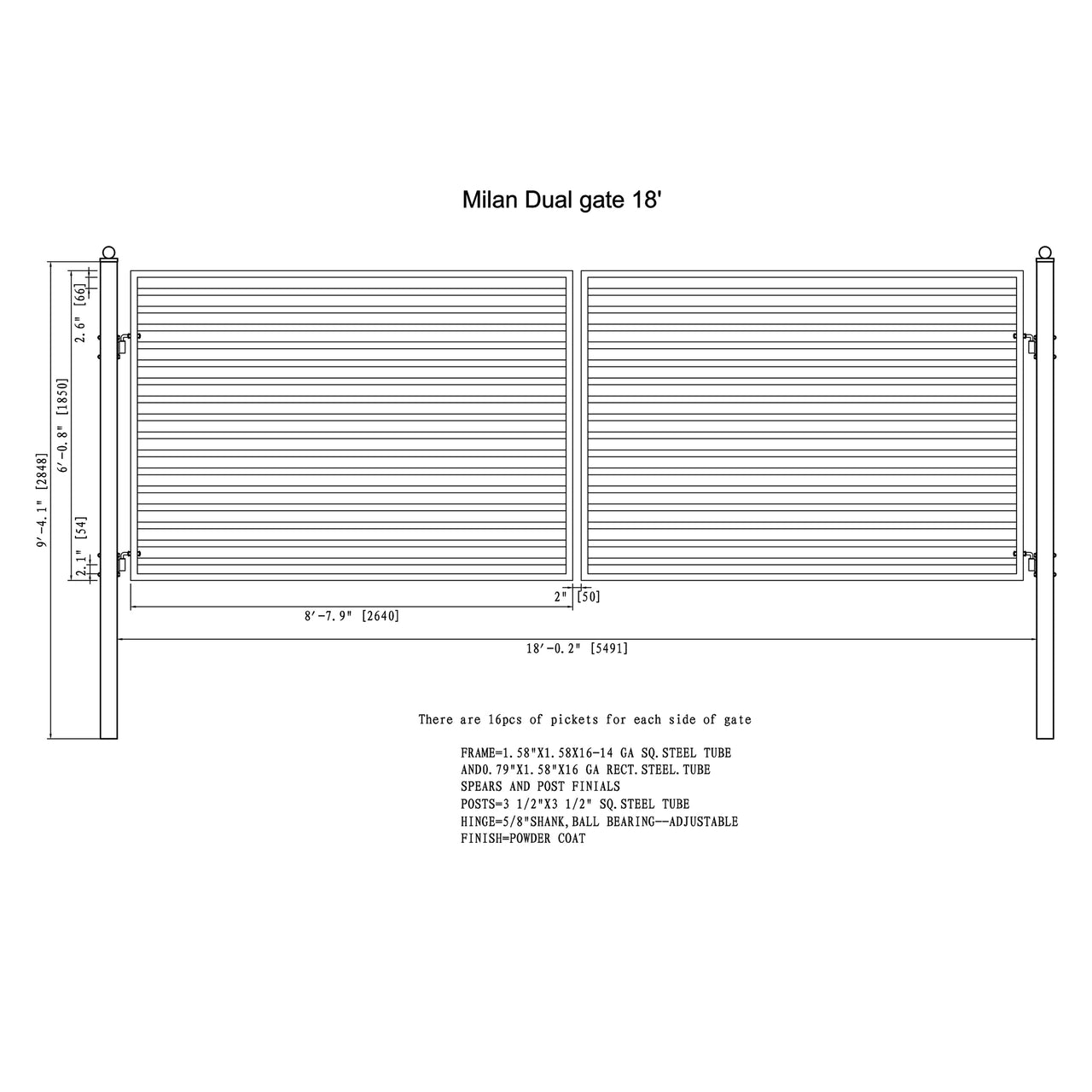 Aleko Steel Dual Swing Driveway Gate - MILAN Style - 18 x 6
