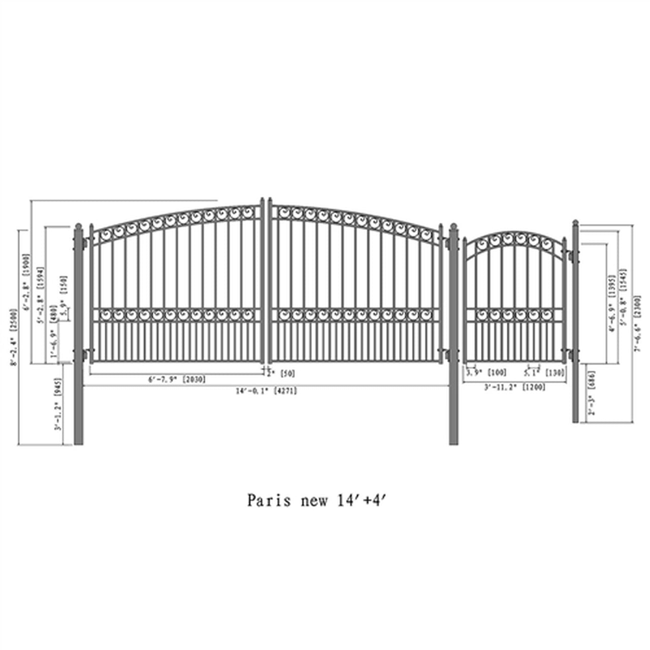 Aleko Steel Dual Swing Driveway Gate - PARIS Style - 14 ft