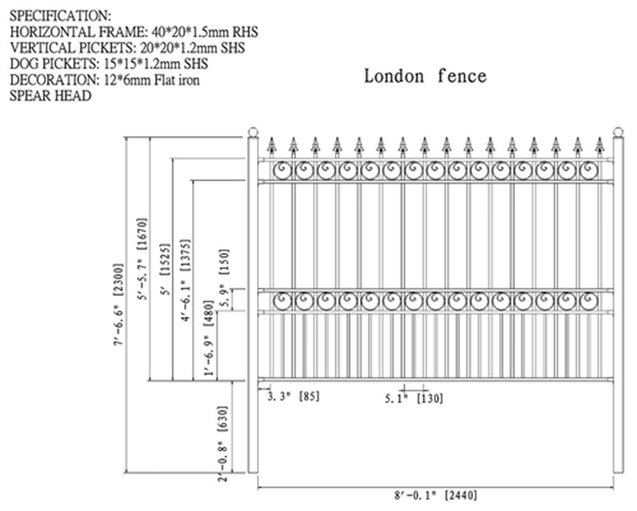 Aleko Steel Fence - LONDON Style - 8 x 5 Ft