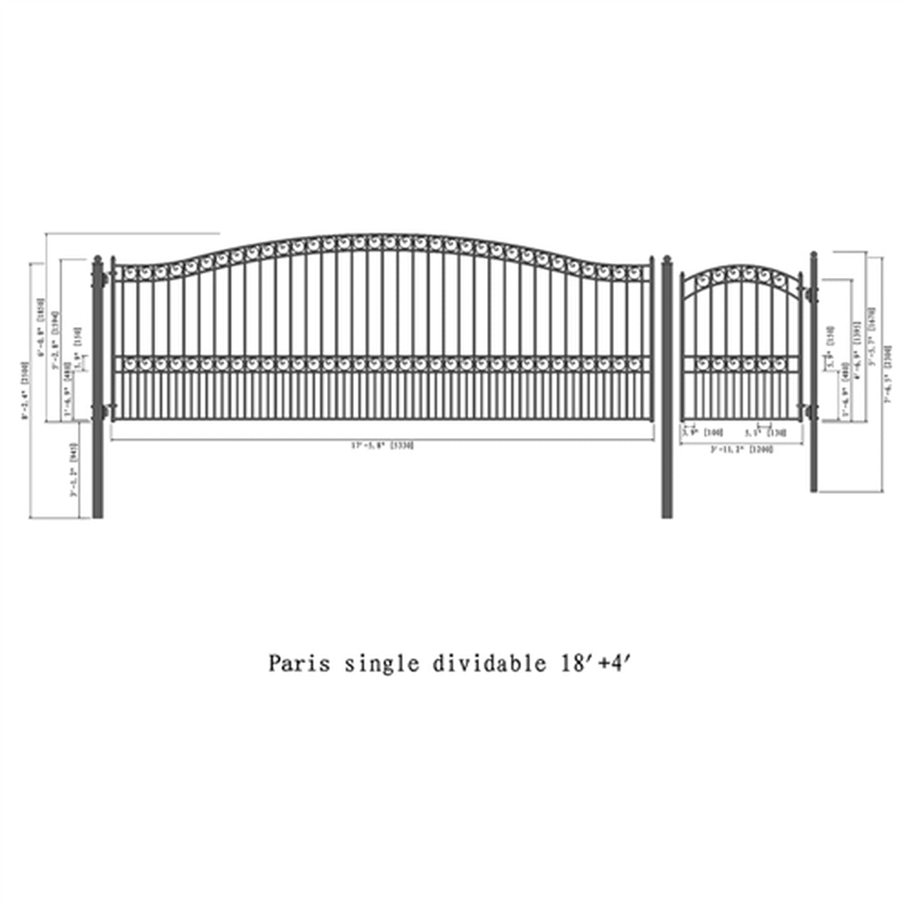 Aleko Steel Single Swing Driveway Gate - PARIS Style - 18 ft