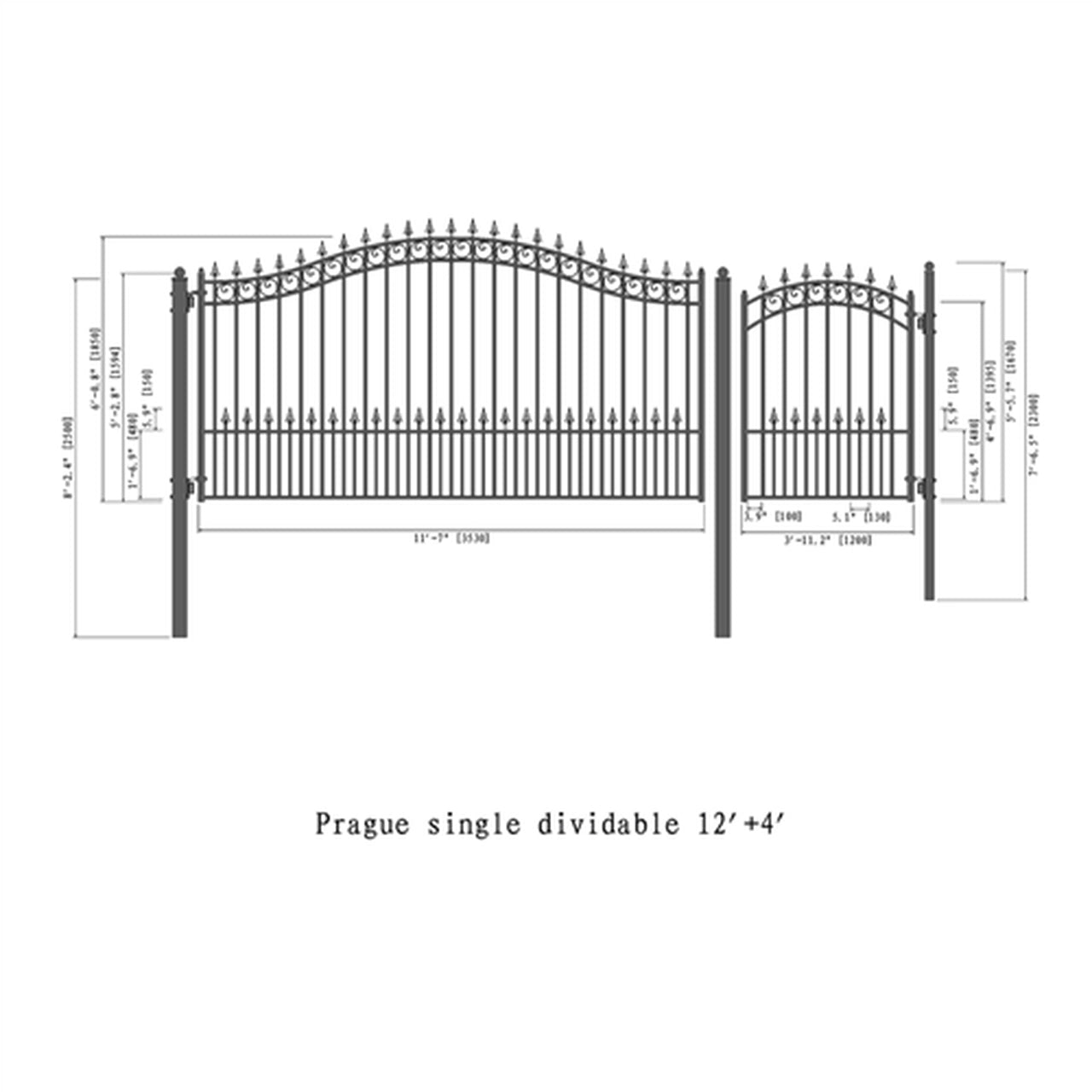Aleko Steel Single Swing Driveway Gate - PRAGUE Style - 12 ft with Pedestrian Gate - 5 ft