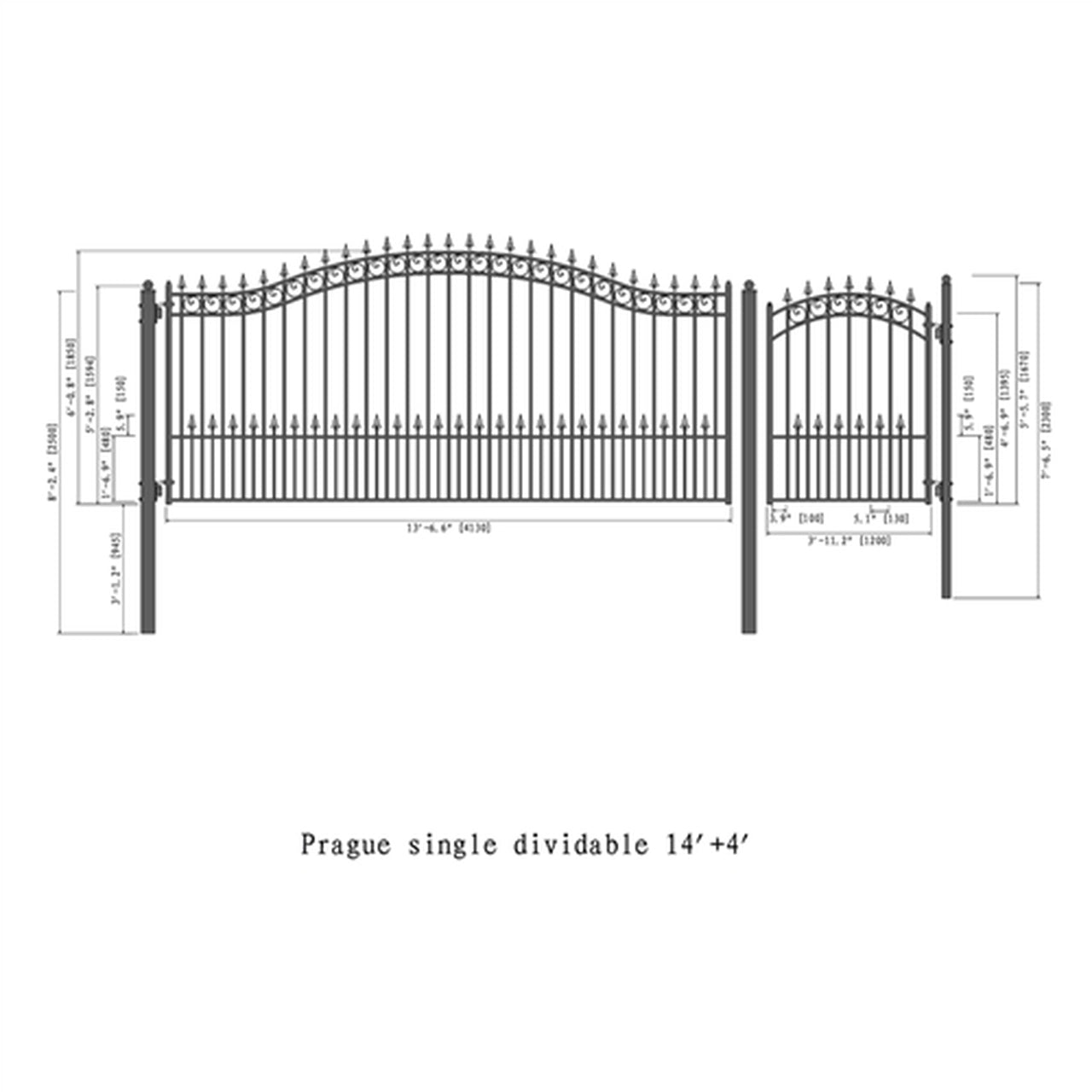 Aleko Steel Single Swing Driveway Gate - PRAGUE Style - 14 ft with Pedestrian Gate - 5 ft