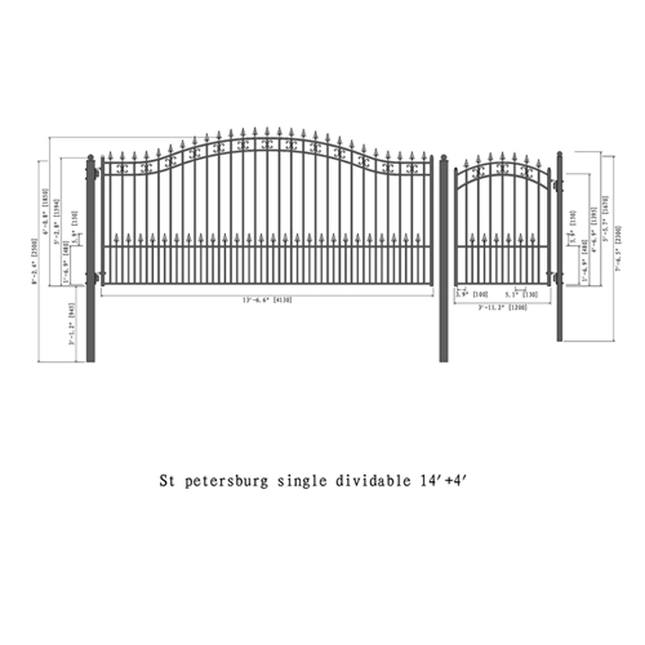 Aleko Steel Single Swing Driveway Gate - ST.PETERSBURG Style - 14 ft with Pedestrian Gate - 5 ft