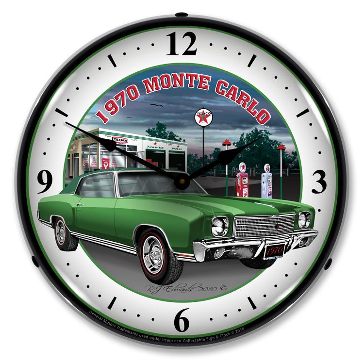 Collectable Sign and Clock - 1970 Monte Carlo Green Clock
