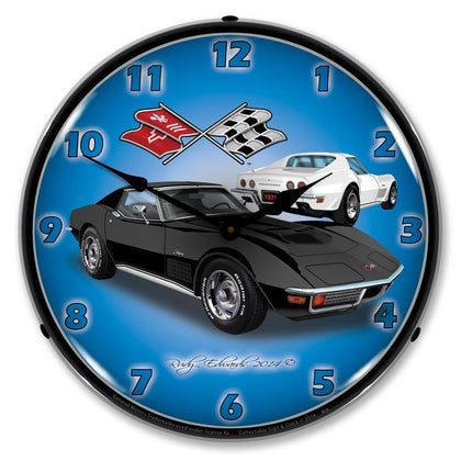 Collectable Sign and Clock - 1971 Corvette Stingray Black Clock
