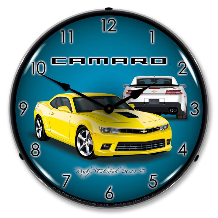 Collectable Sign and Clock - 2014 SS Camaro Bright Yellow Clock
