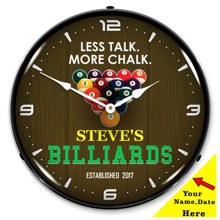 Collectable Sign and Clock - Add Your Name Billiards Room Clock