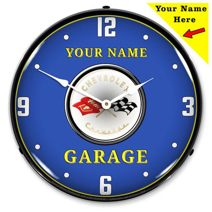 Collectable Sign and Clock - Add Your Name C1 Corvette Garage Clock