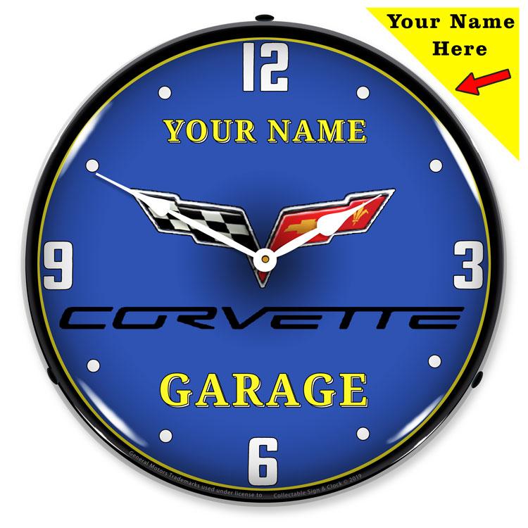 Collectable Sign and Clock - Add Your Name C6 Corvette Garage Clock