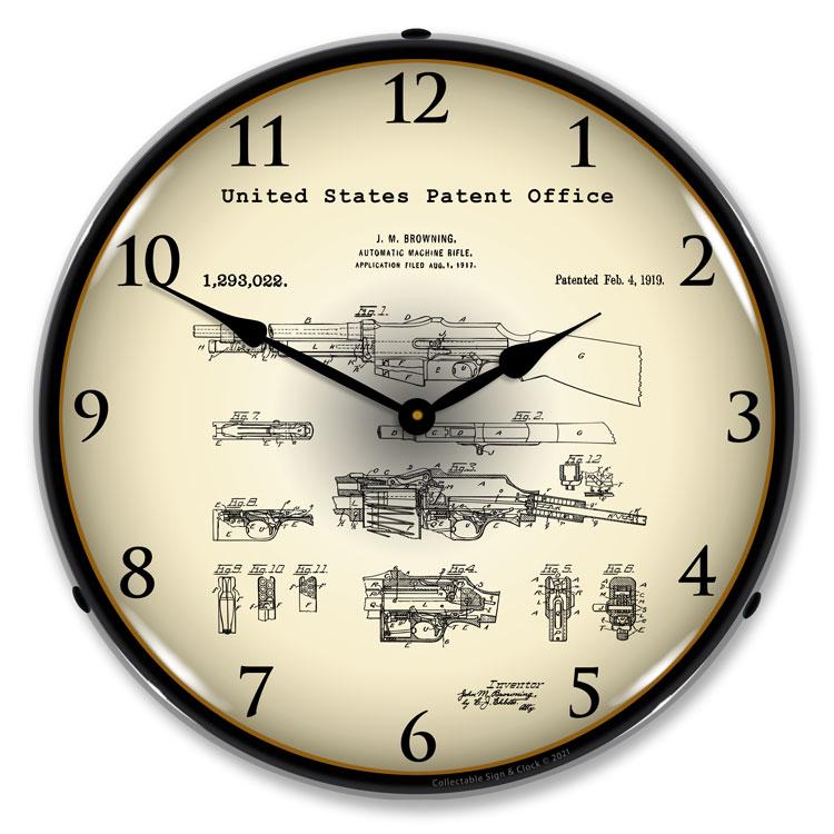 Collectable Sign and Clock - B.A.R. Browning Automatic Rifle 1919 Patent Clock