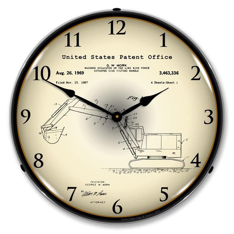 Collectable Sign and Clock - Backhoe Excavator 1969  Patent Clock