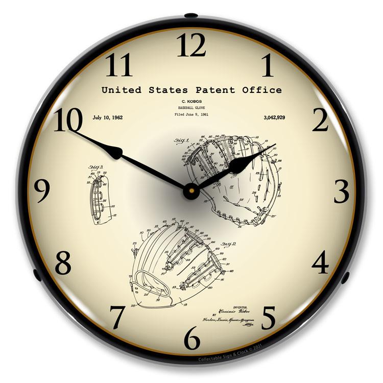 Collectable Sign and Clock - Baseball Glove 1962 Patent Clock