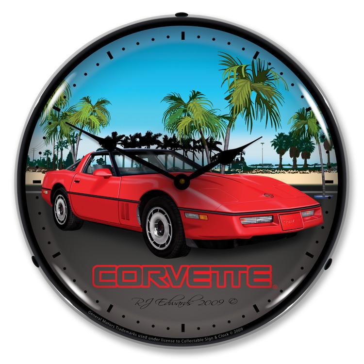 Collectable Sign and Clock - C4 Red Corvette Clock