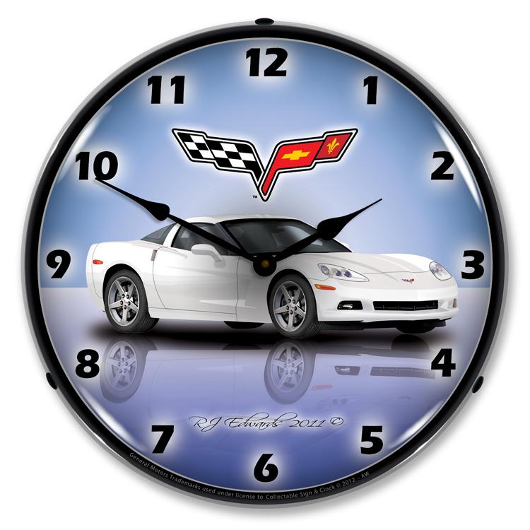 Collectable Sign and Clock - C6 Corvette Artic White Clock
