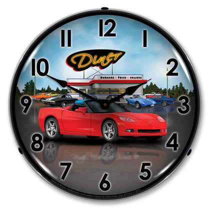 Collectable Sign and Clock - C6 Corvette Convertible Diner Clock