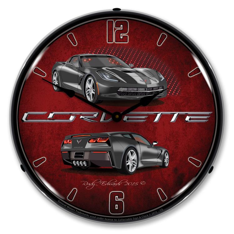 Collectable Sign and Clock - C7 Corvette Cyber Grey Clock
