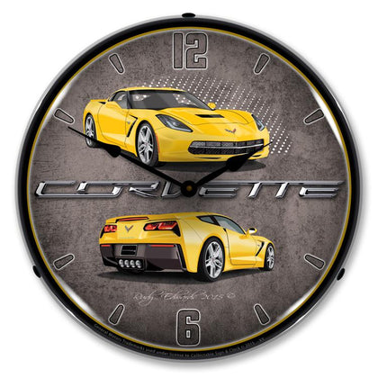 Collectable Sign and Clock - C7 Corvette Velocity Yellow Clock