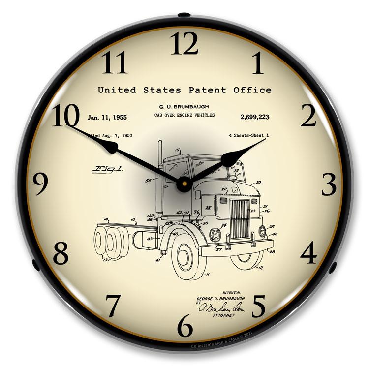 Collectable Sign and Clock - Peterbuilt Cab Over Semi Truck 1950  Patent Clock