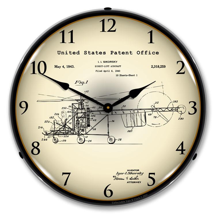 Collectable Sign and Clock - Sikorsky Helicopter 1940  Patent Clock